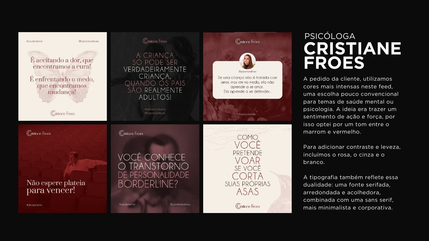 Página do portfólio com o feed e a explicação das cores e da tipografia do projeto