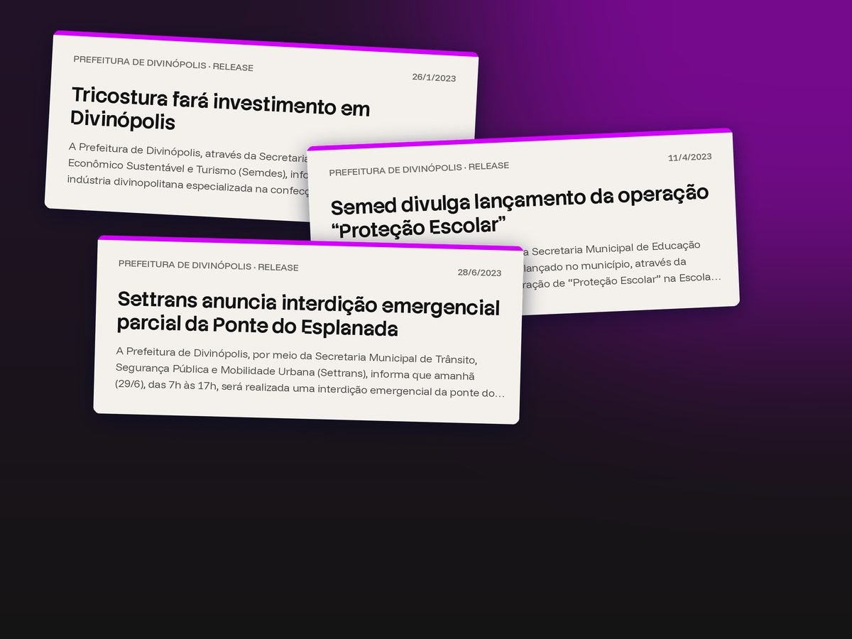 Três releases escritos para a Prefeitura de Divinópolis