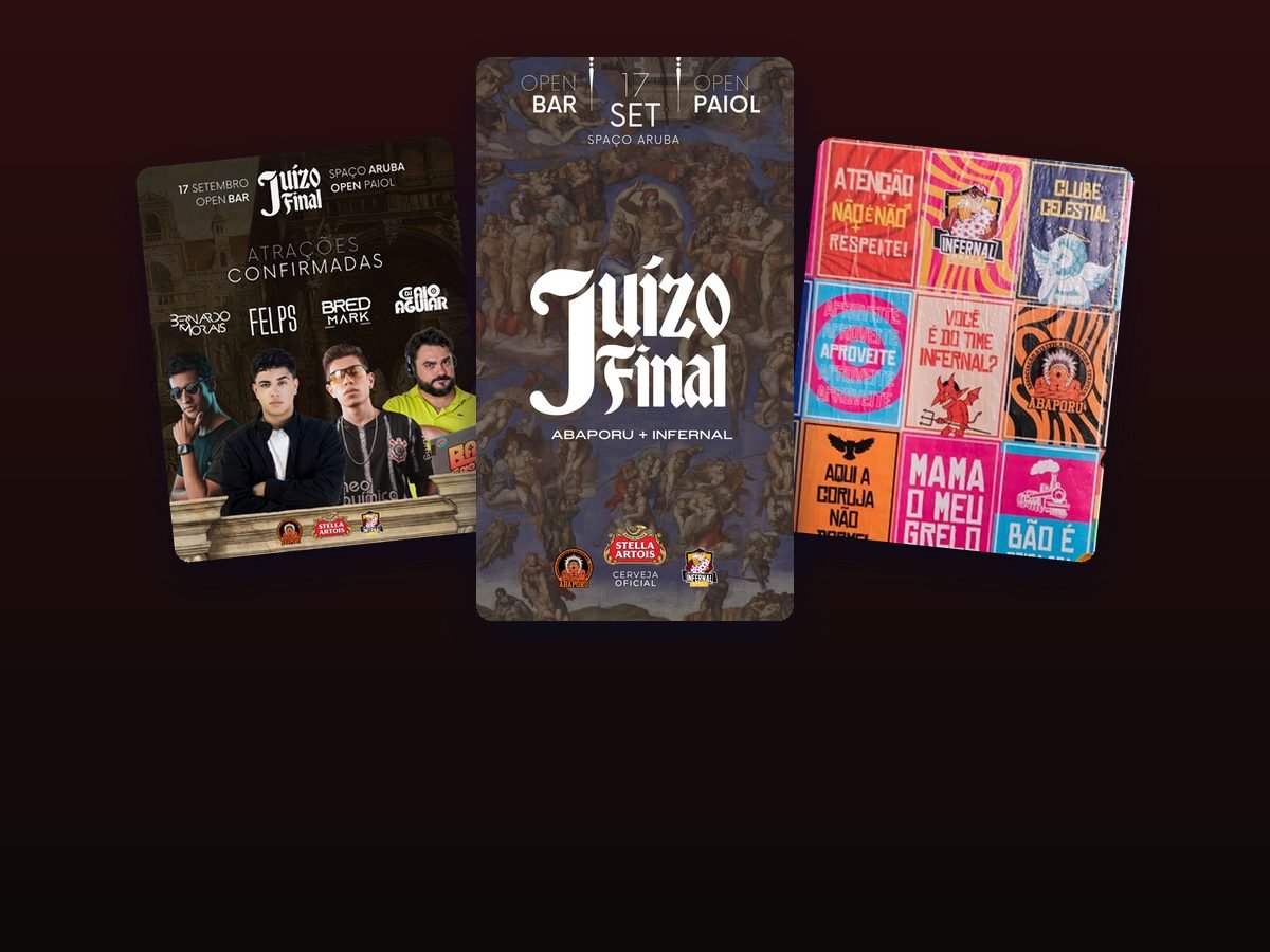 Story, cartaz de atrações e lambe-lambe do evento Juízo Final