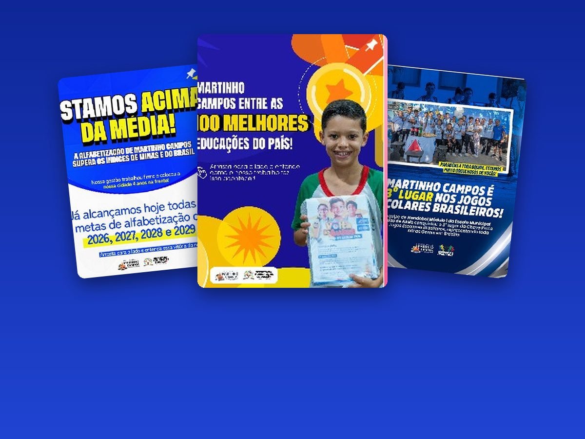 Posts do Instagram da Prefeitura de Martinho Campos sobre educação e esporte