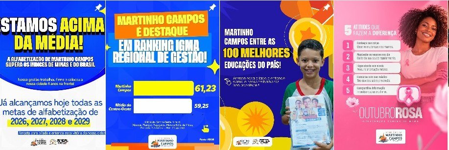 Posts fixados no Instagram da prefeitura: alfabetização acima da média, destaque no ranking de gestão e as 100 melhores educações do país