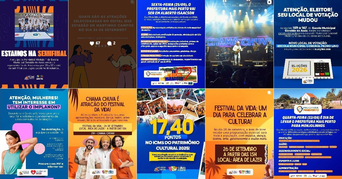 Grade do feed com cultura, eleições, campanhas para mulheres e o Festival da Vida