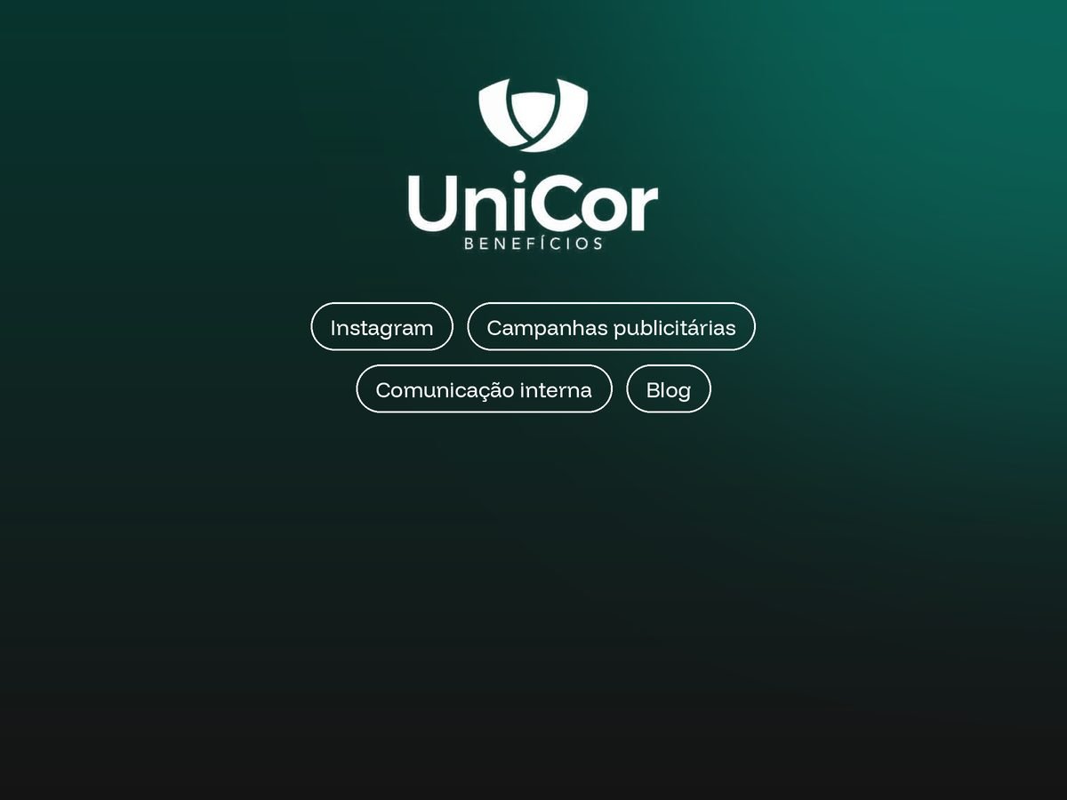 Logo da UniCor Benefícios com os serviços: Instagram, campanhas publicitárias, comunicação interna e blog