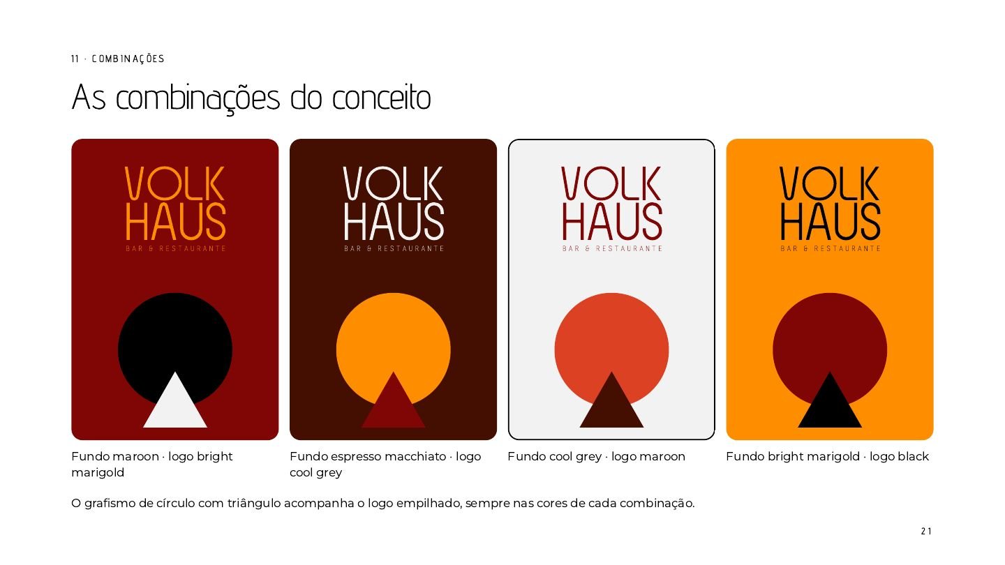 As combinações do conceito, com o grafismo de círculo e triângulo